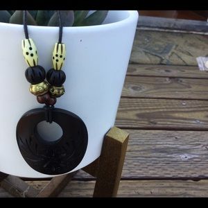 Wooden Beaded Black Gold Ethnic Inspired Necklace